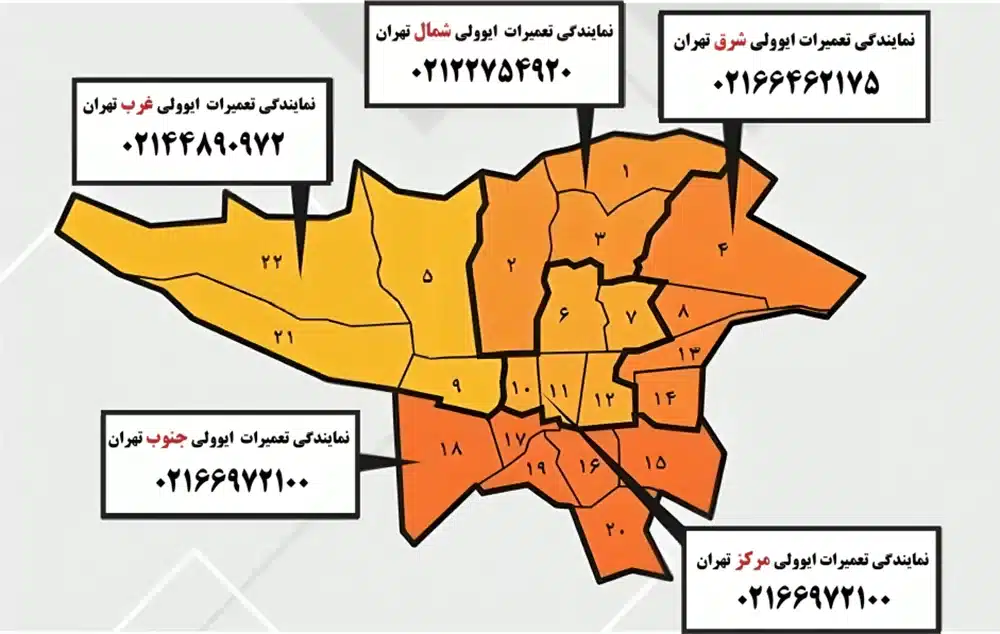 نمایندگی ایوولی در شمال، جنوب، شرق، غرب و مرکز تهران